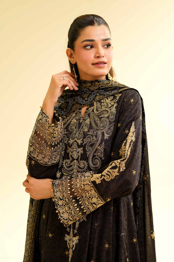 Nishat Linen 3 Piece - Gold Printed Embroidered Suit - 42501423 Online Shopping